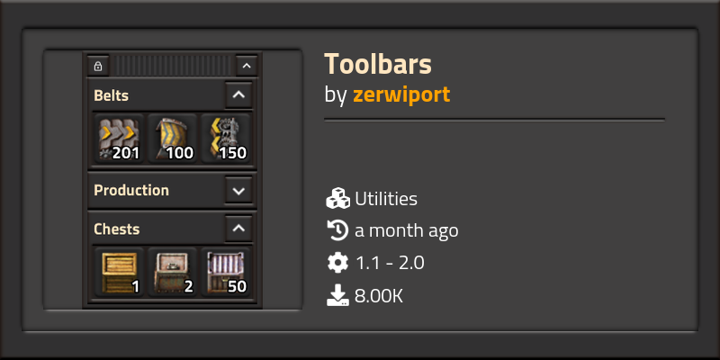 Toolbars - Click to view on Factorio mod portal